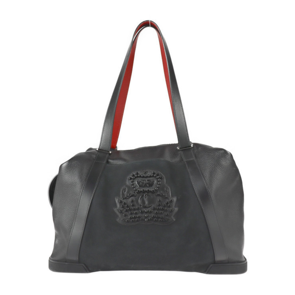 Christian Louboutin Shoulder Bag Canvas Leather Boston Bag Black Red